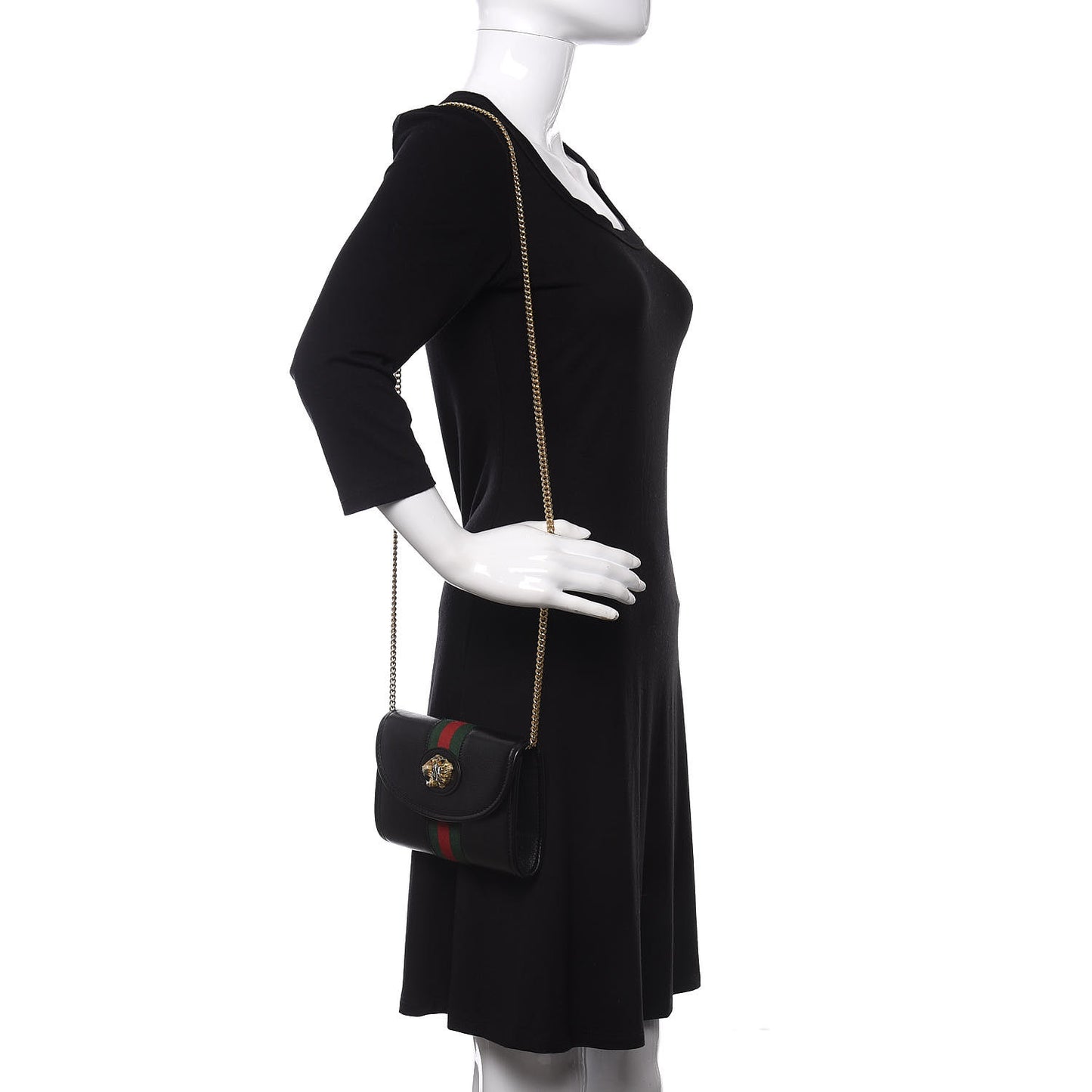 Textured Calfskin Web Mini Rajah Slim Flap Shoulder Bag Black