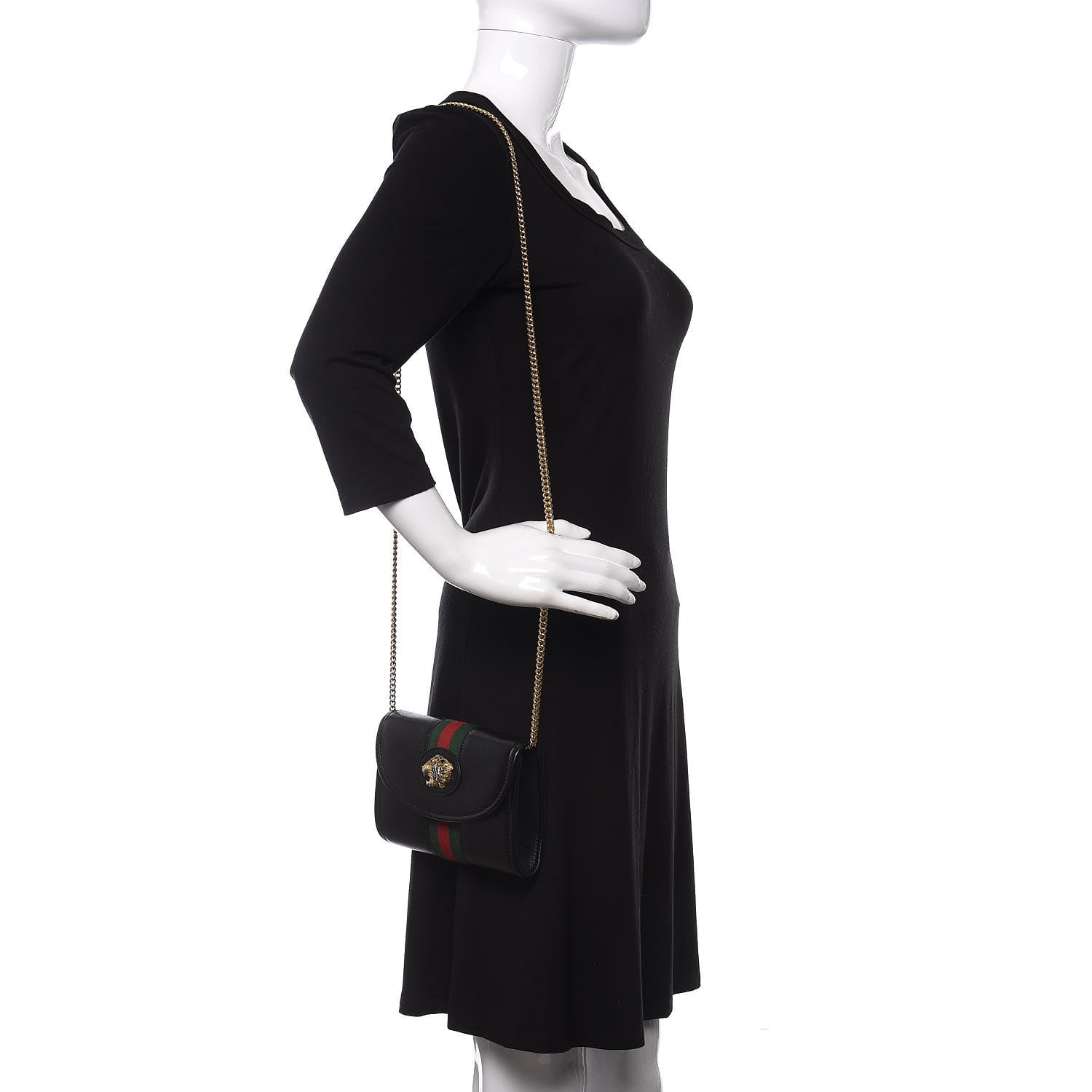 Gucci Textured Calfskin Web Mini Rajah Slim Flap Shoulder Bag Black 2 of 11