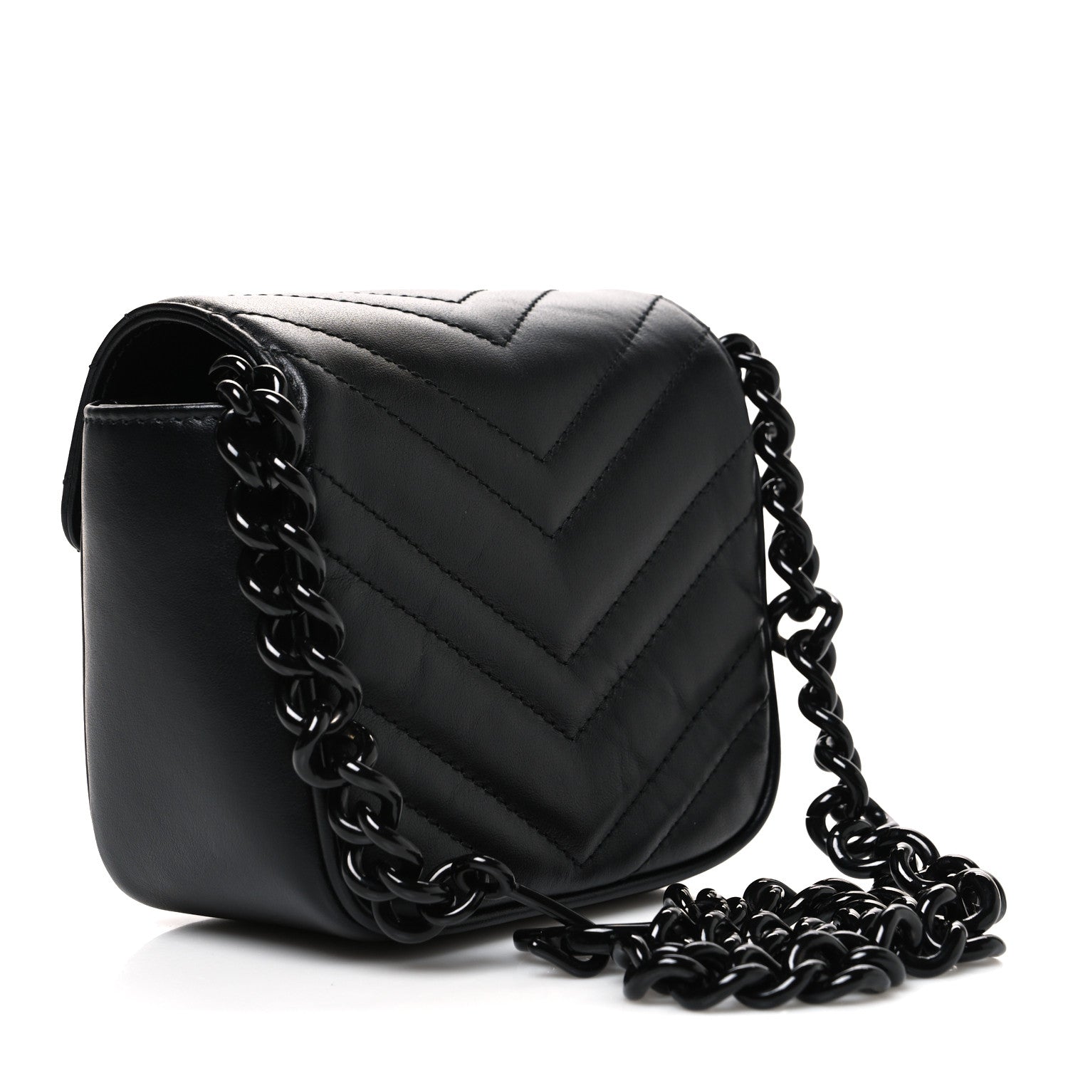Gucci Calfskin Matelasse Monochrome GG Marmont Chain Mini Belt Bag Black 3 of 10
