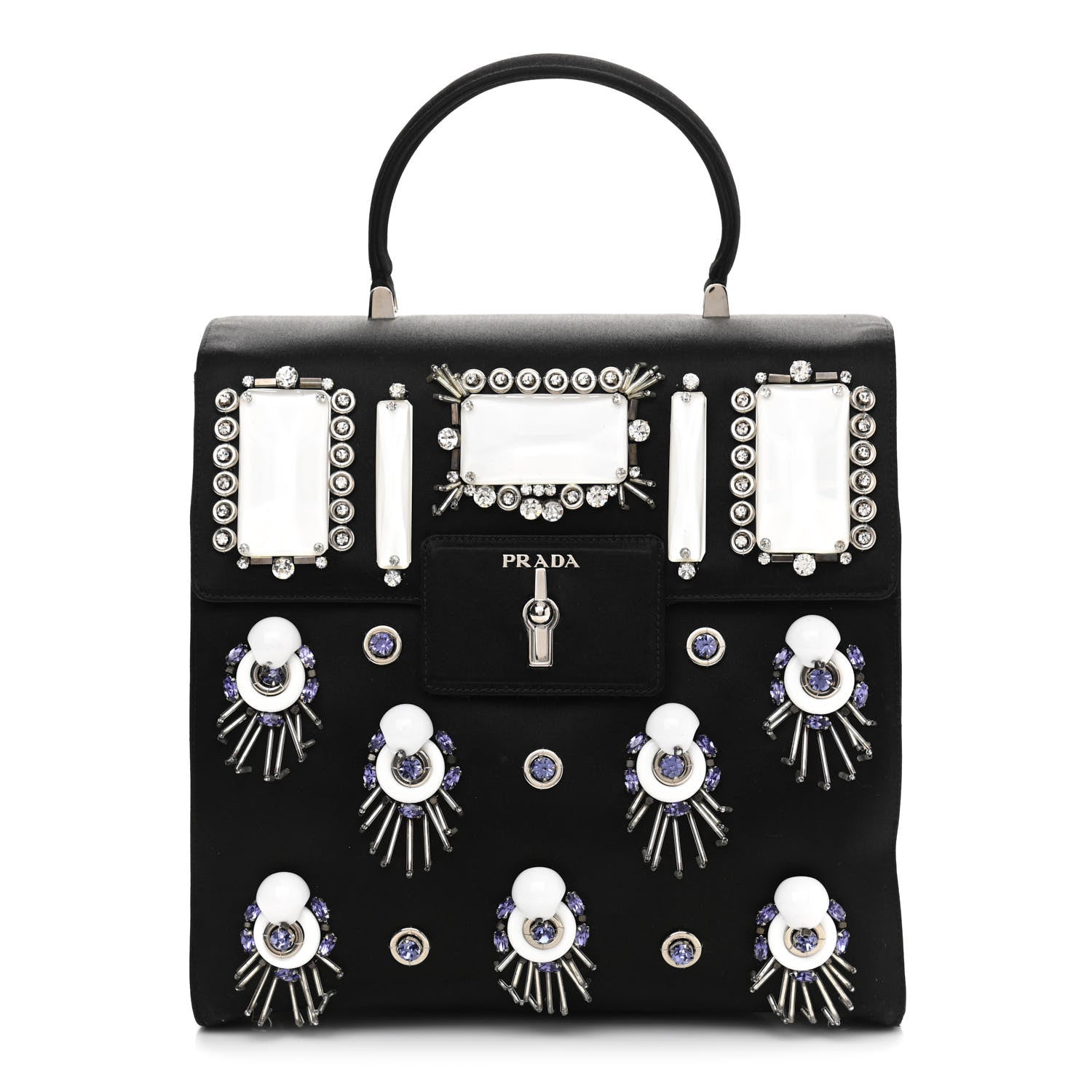 Prada Satin Raso Crystal Embellished Ricamo Shoulder Bag Black 1 of 11