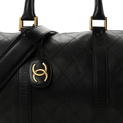 Chanel Calfskin Stitched Duffle Travel Bag Black 7 of 11