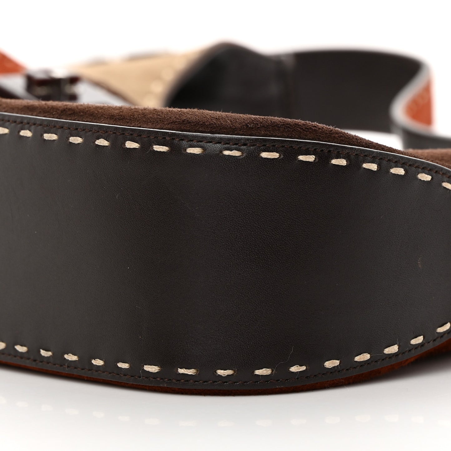 Suede Stitched Patchwork Arch Gancio Shoulder Bag Brown