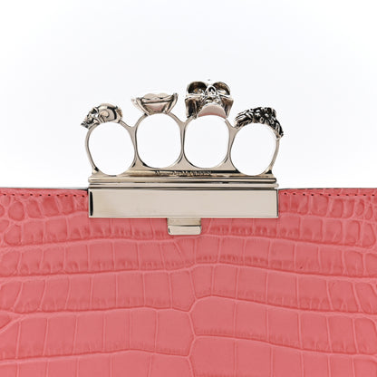 Alexander McQueen Calfskin Crocodile Embossed Knuckle Flat Clutch Coral 7 of 9