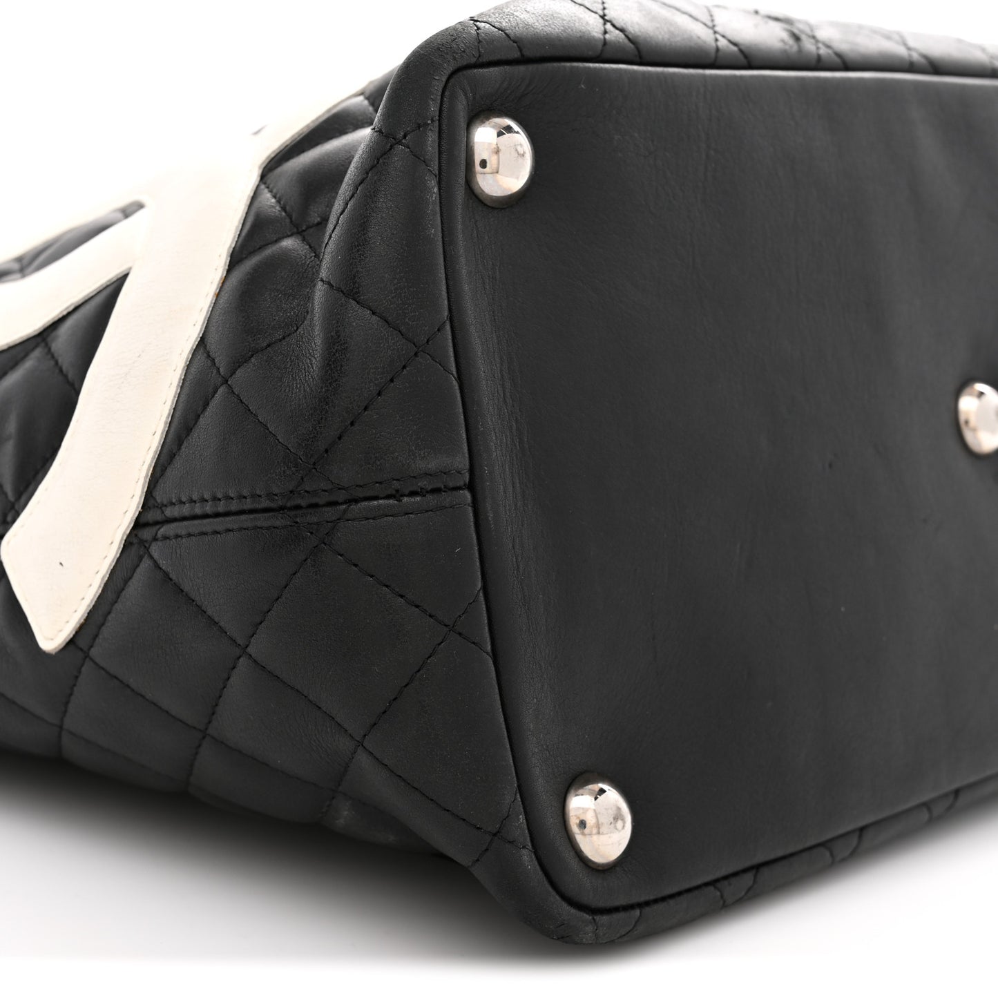 Calfskin Quilted Large Cambon Tote Black White Black White