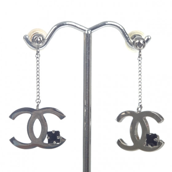 Chanel CC Drop Earrings Silver 1 of 6