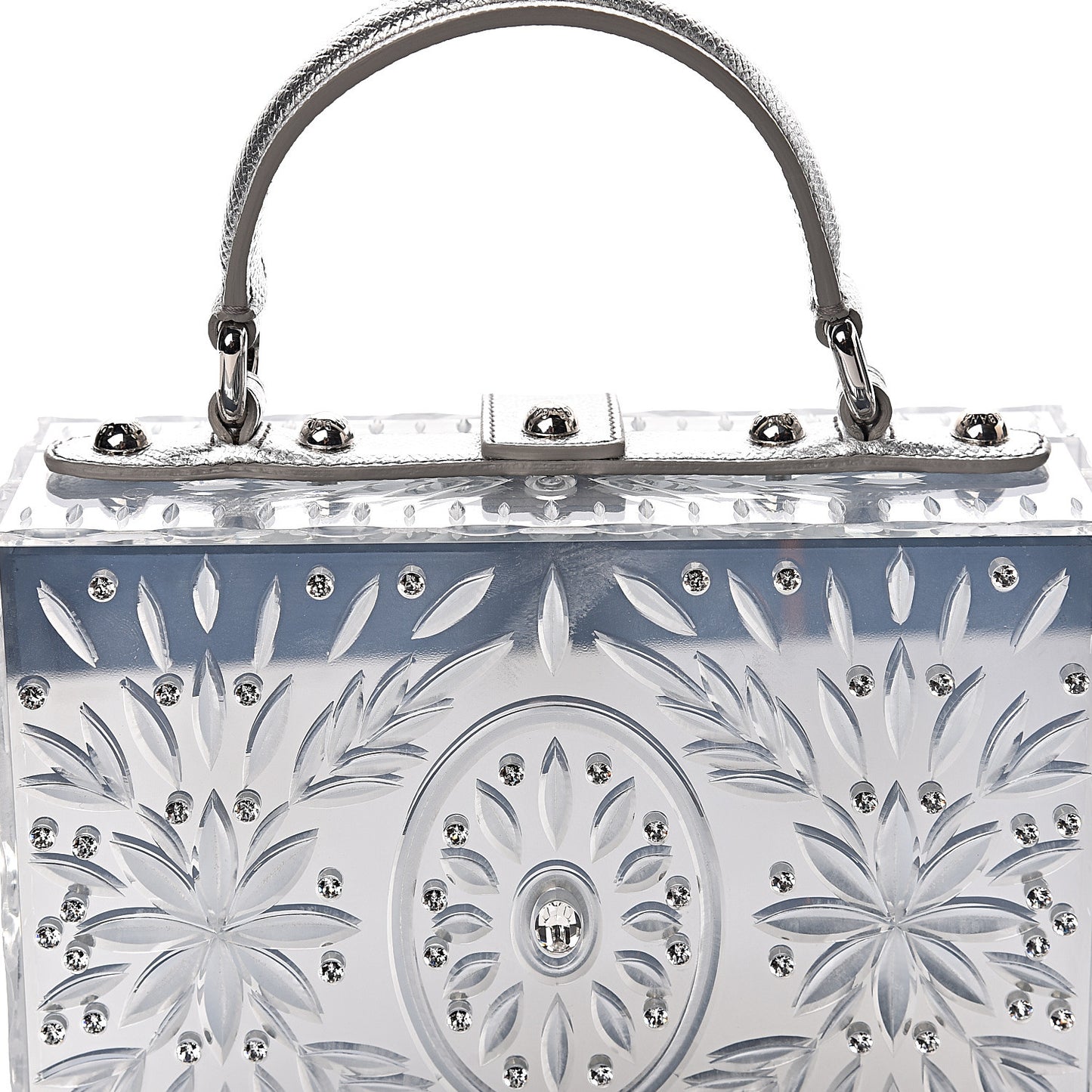 Plexiglass Embellished Metallic Dauphine Box Bag Argento