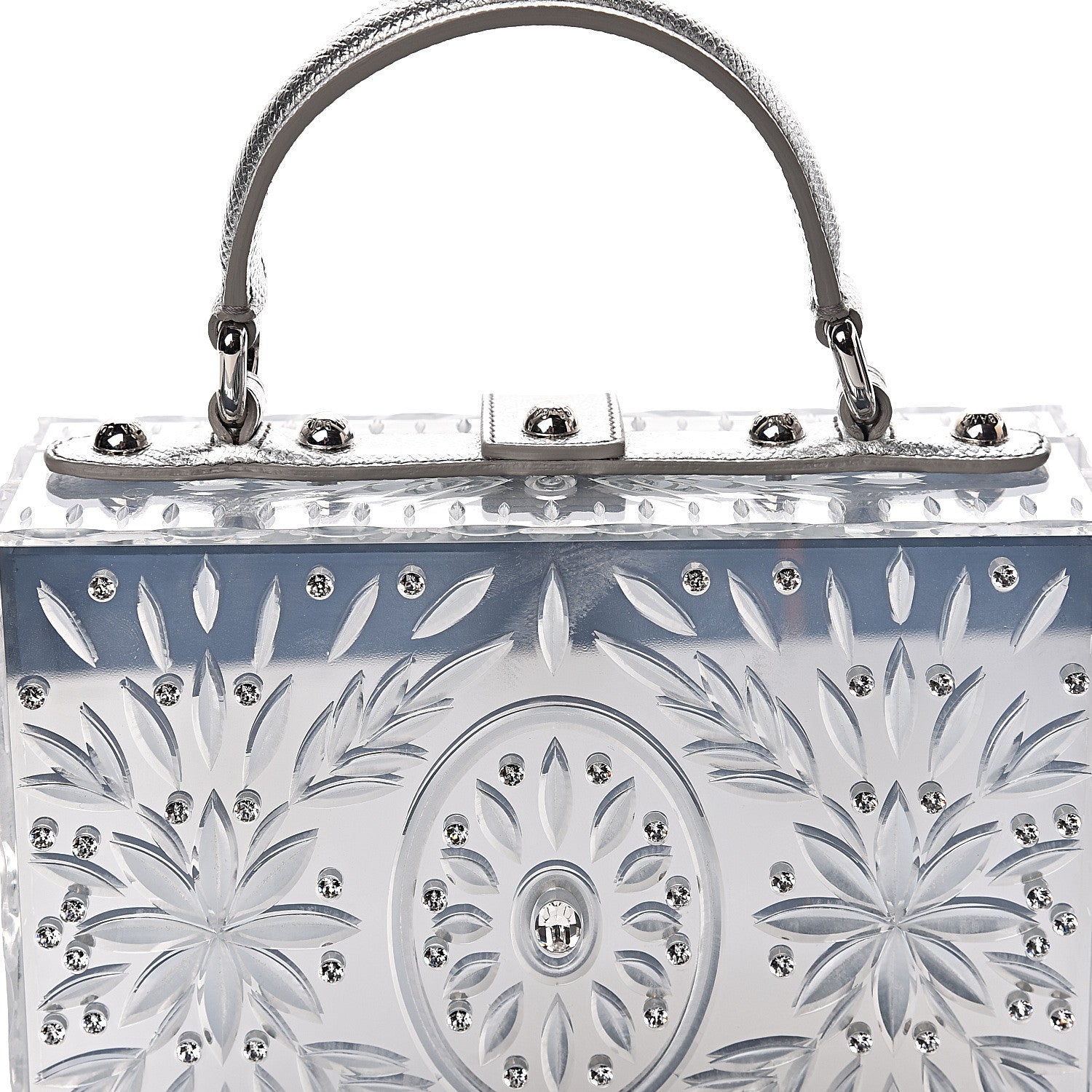 Dolce & Gabbana Plexiglass Embellished Metallic Dauphine Box Bag Argento 18 of 21