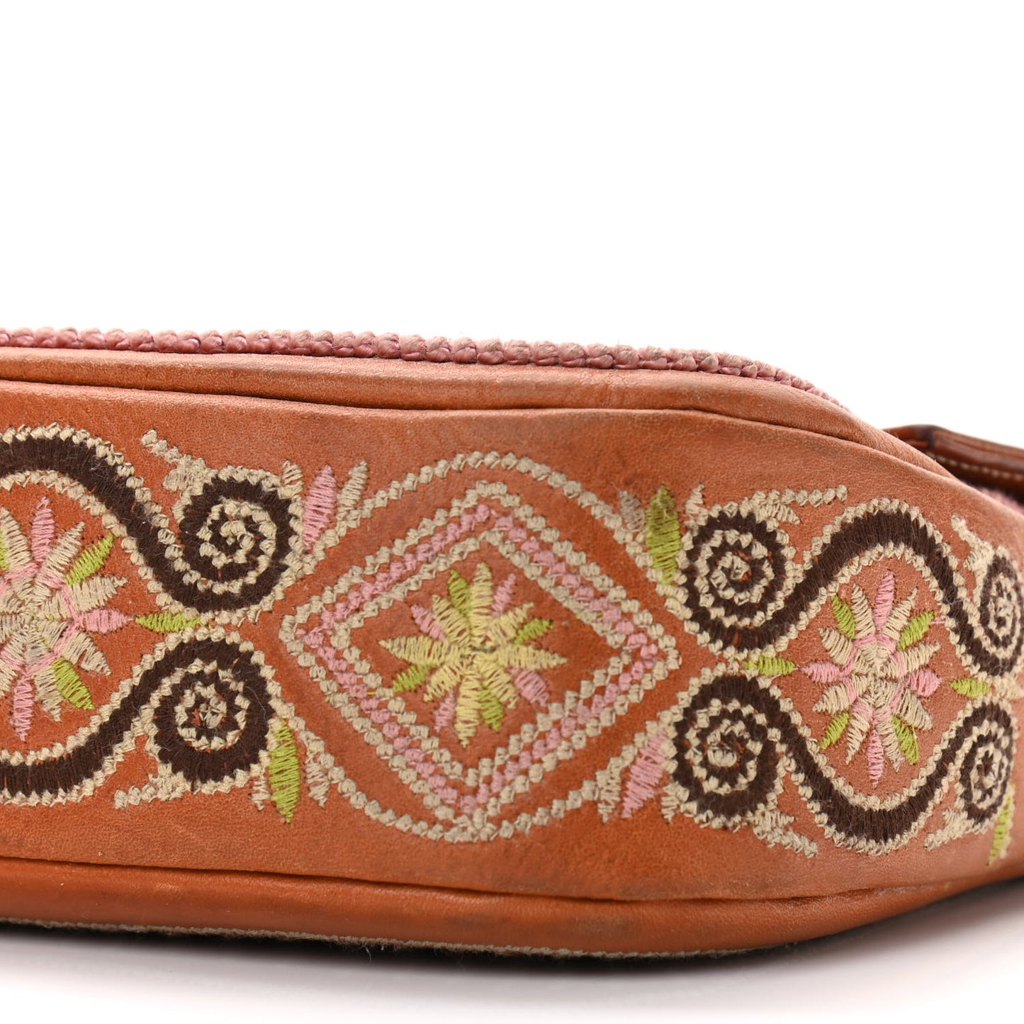 Calfskin Embroidered Baguette Brown