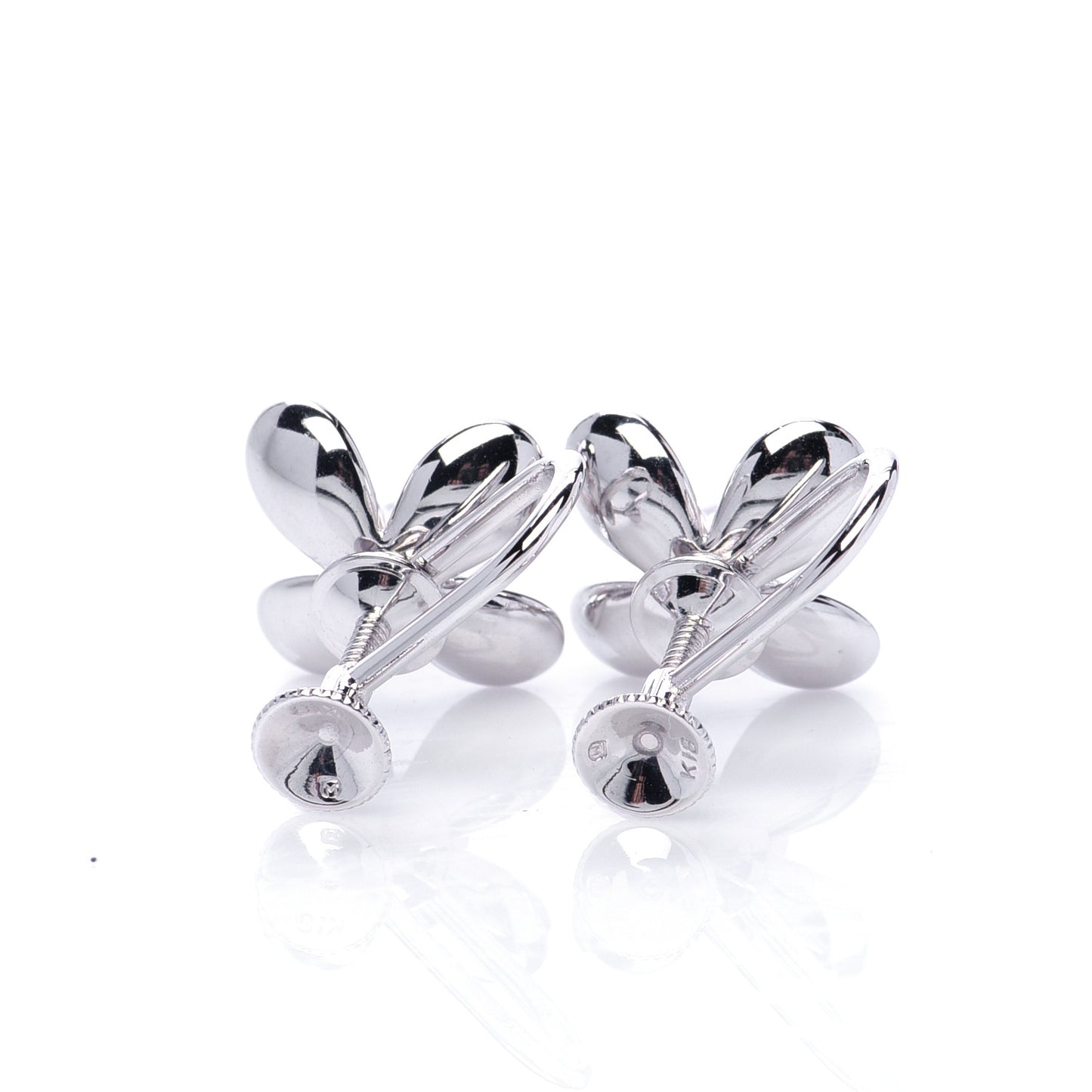 18K White Gold 4.5mm Akoya Pearl Flower Screw-Back Earrings