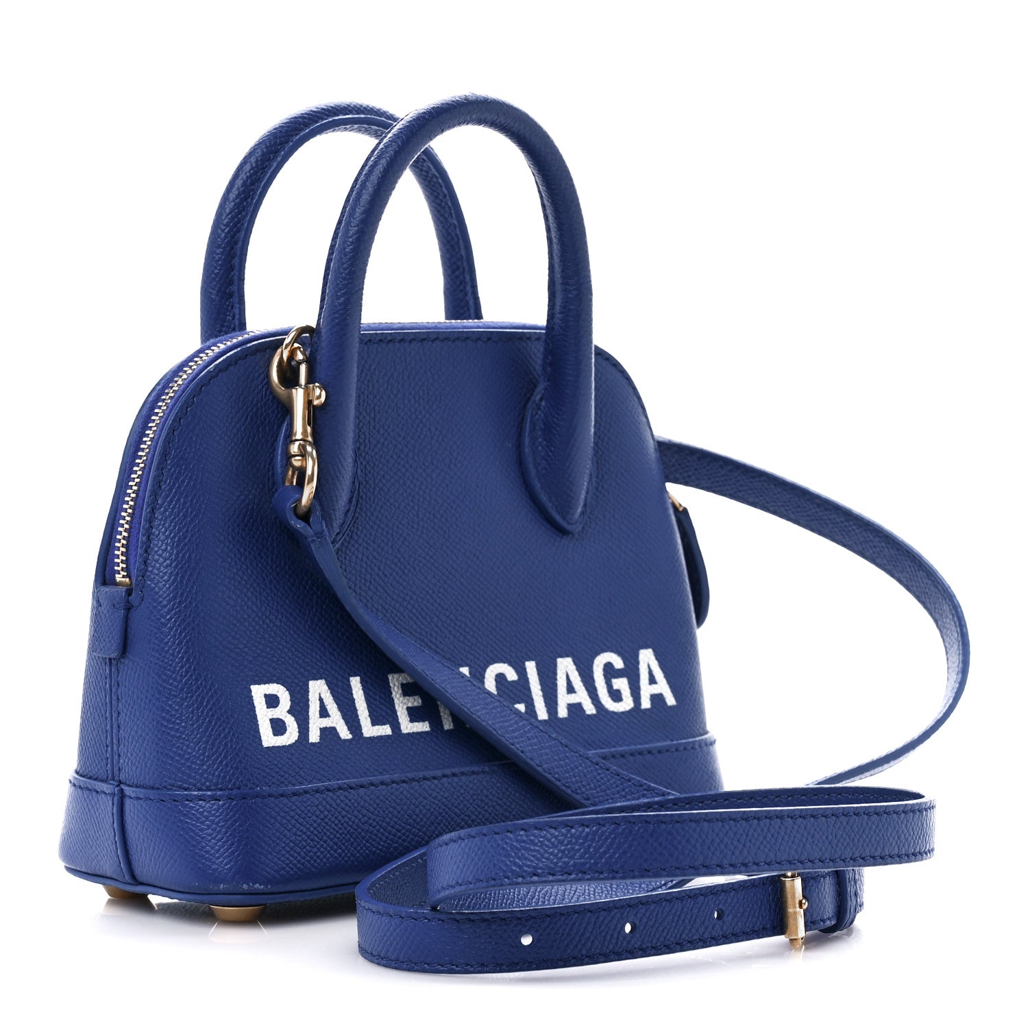 Balenciaga Signature Grained Calfskin Logo XXS Ville Top Handle Bag Bleu Roi White 3 of 12