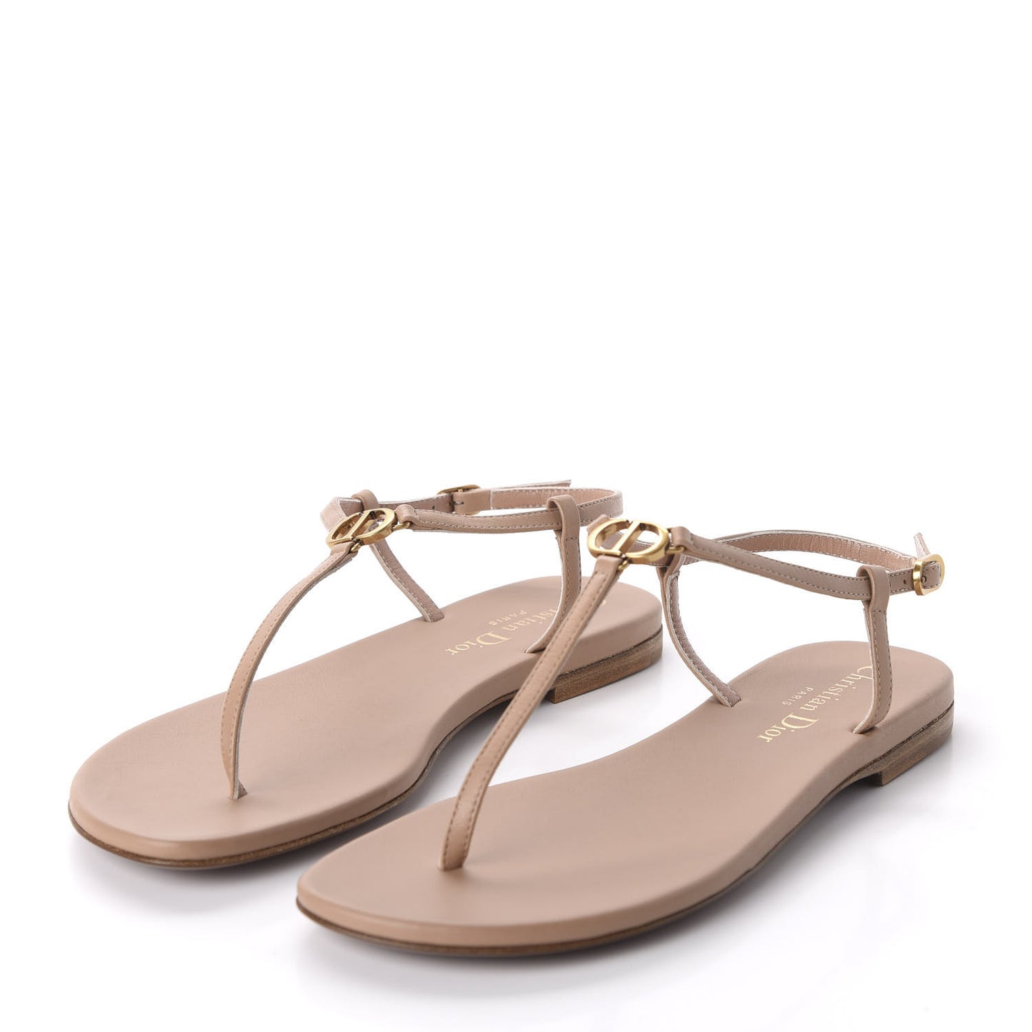 Lambskin Signature T-Strap Sandals 35 Rose De Vents