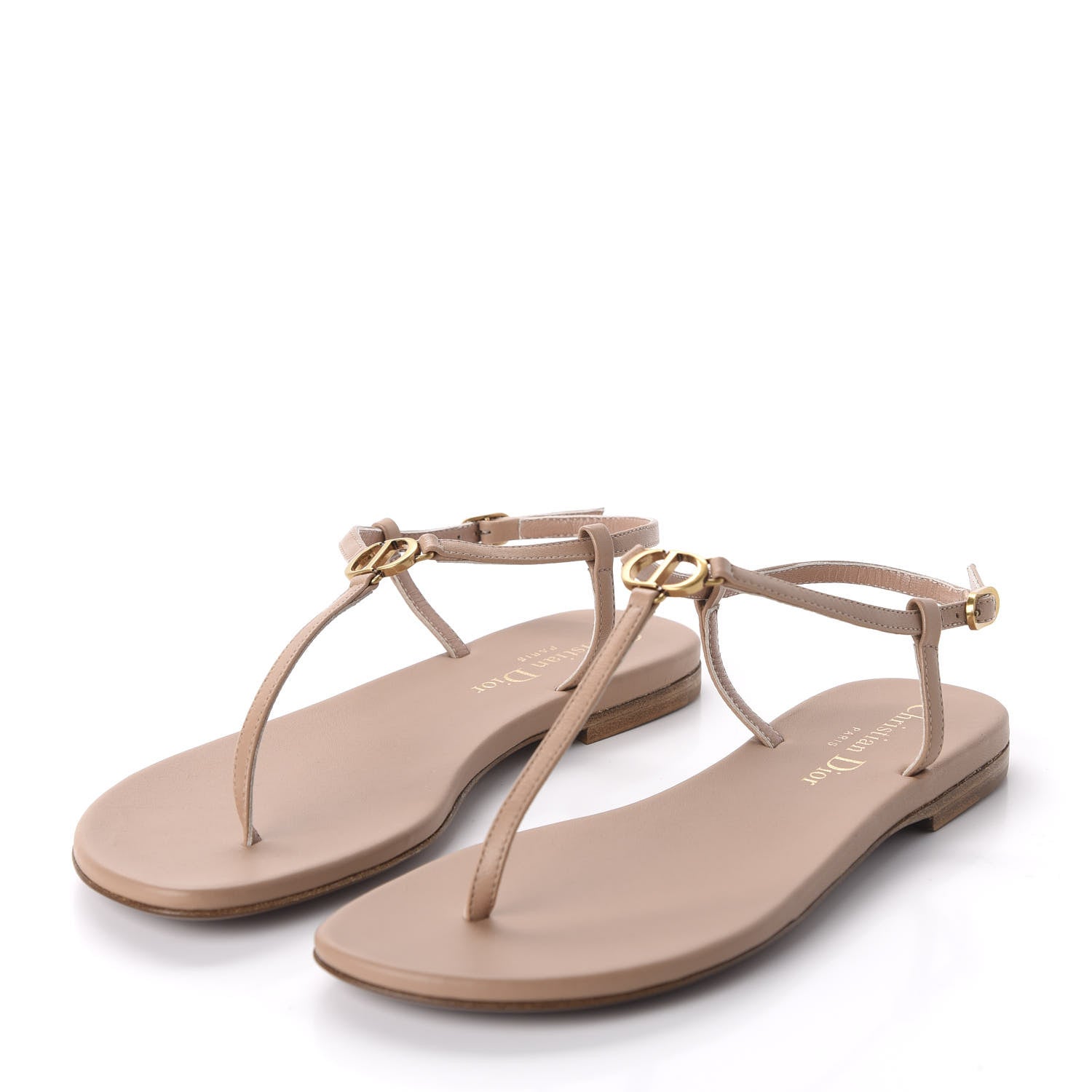Christian Dior Lambskin Signature T-Strap Sandals 35 Rose De Vents 3 of 8