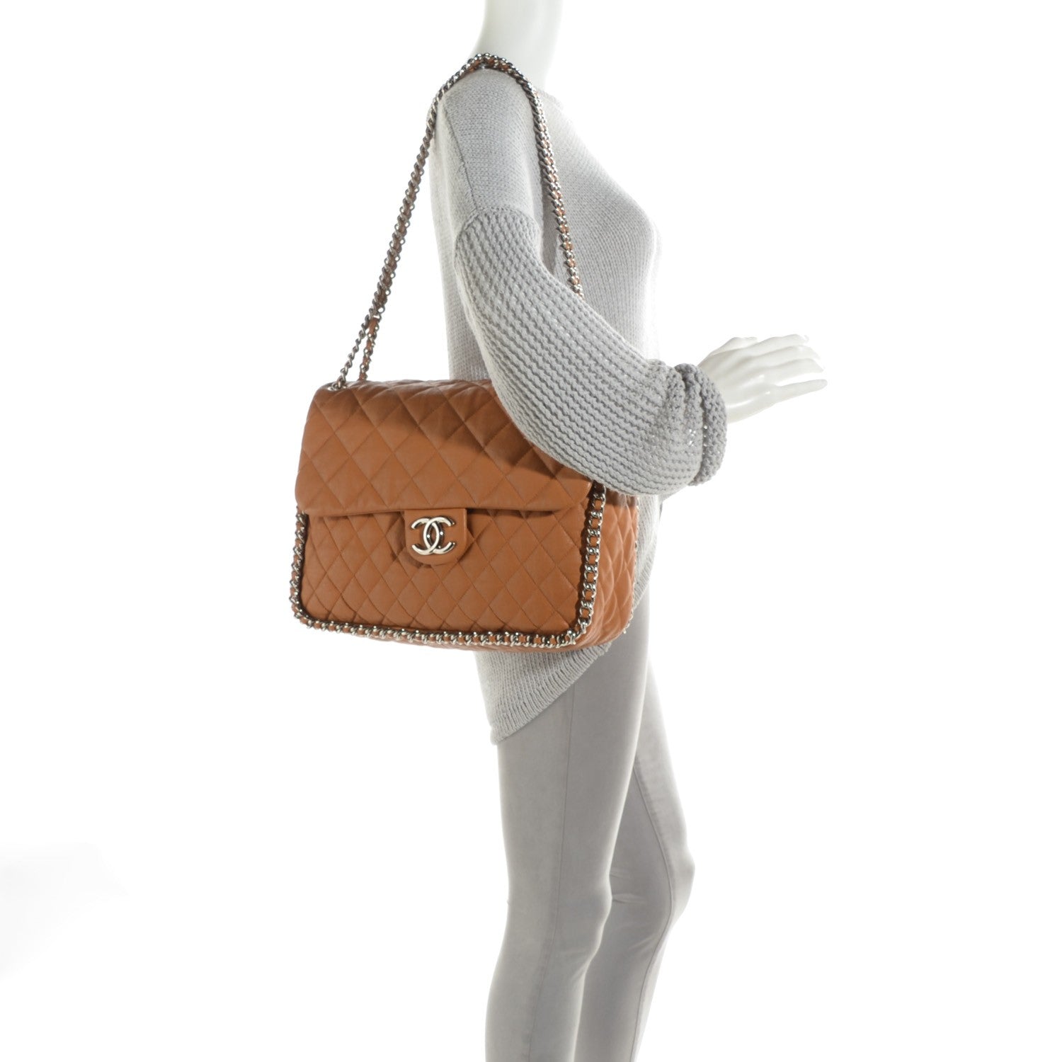 Chanel Washed Lambskin Quilted Maxi Chain Around Flap Dark Beige 2 of 8
