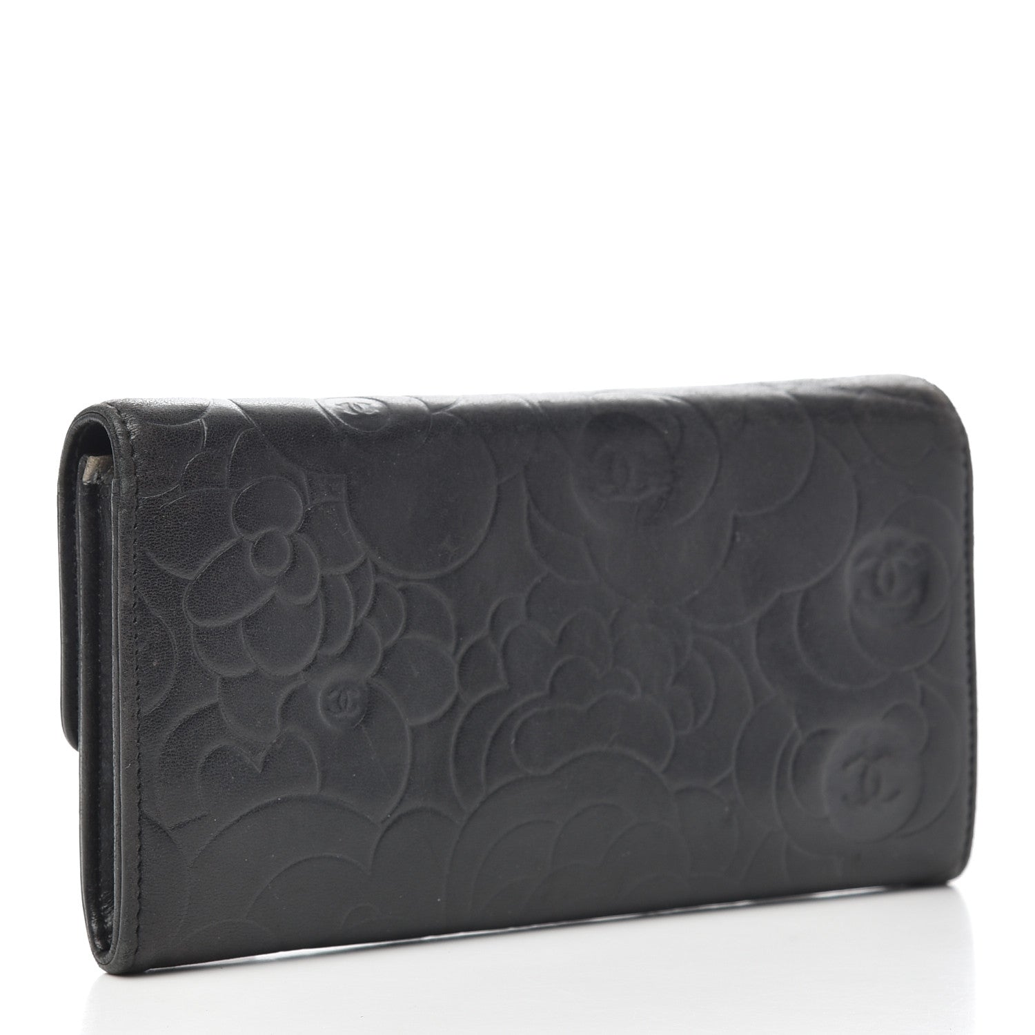 Chanel Lambskin Camellia Embossed Large Gusset Flap Wallet Black 3 of 14