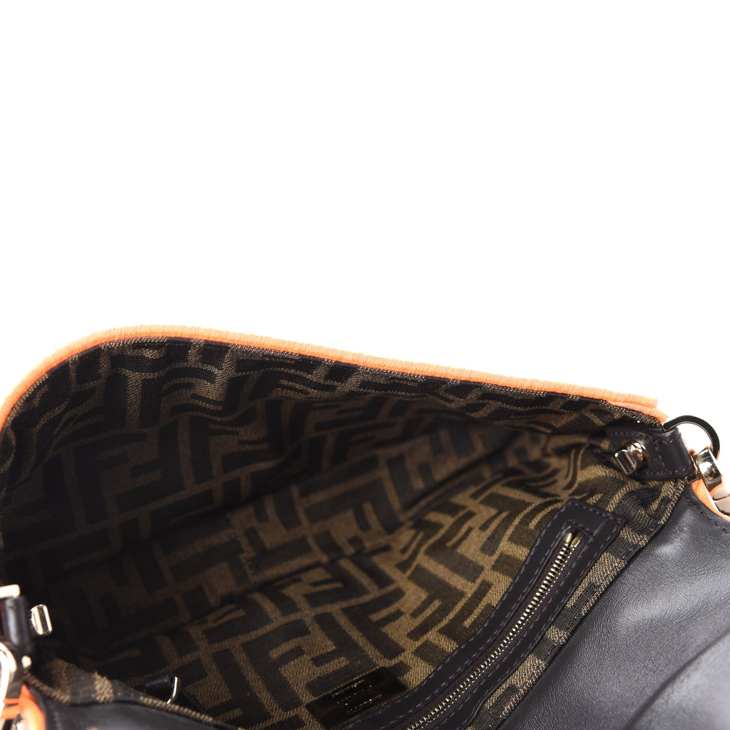 Fendi Fabric Jacquard FF 1974 Plant Embroidered Baguette Tobacco Moro Orange 5 of 10