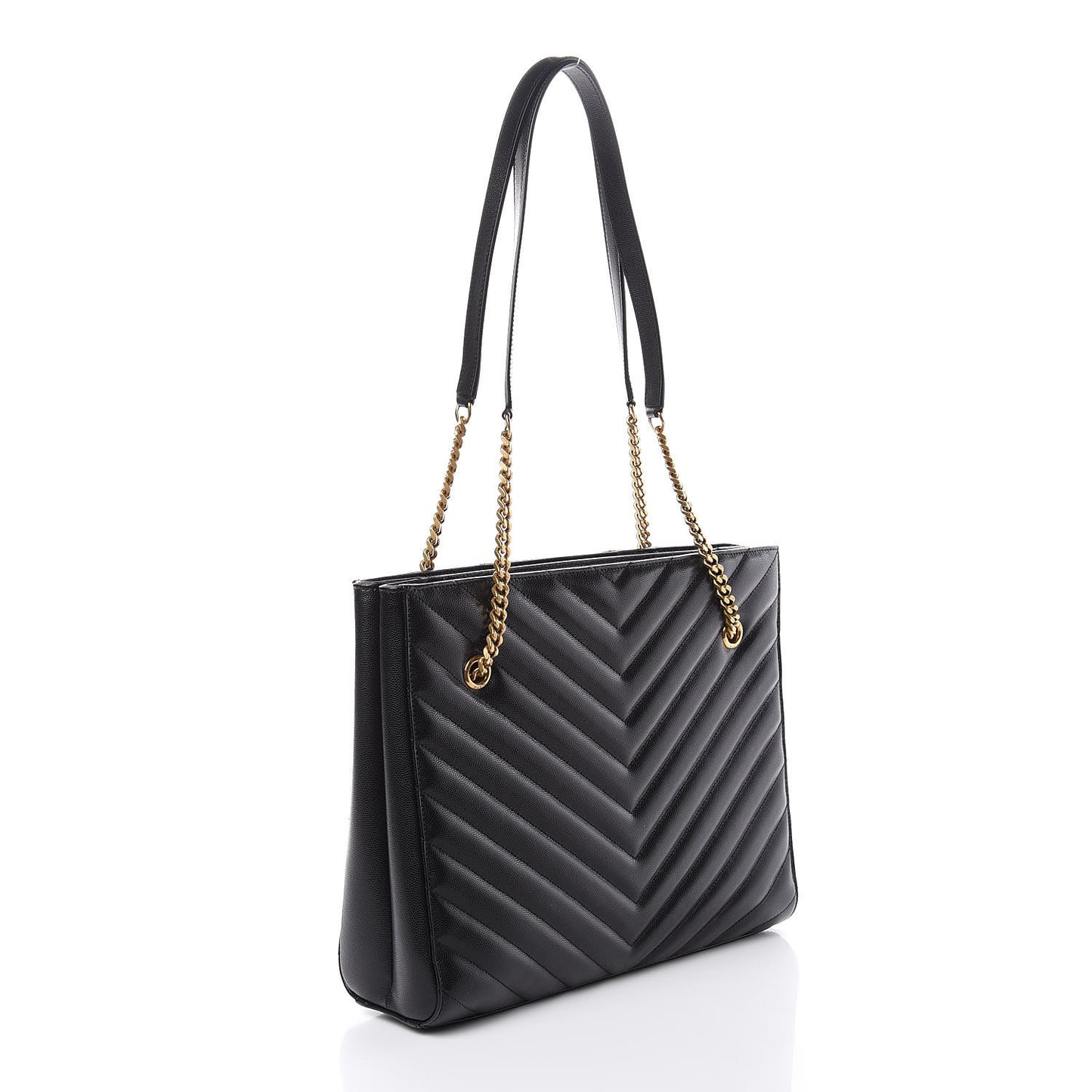 Grain De Poudre Matelasse Chevron Medium Tribeca Shopping Bag Black
