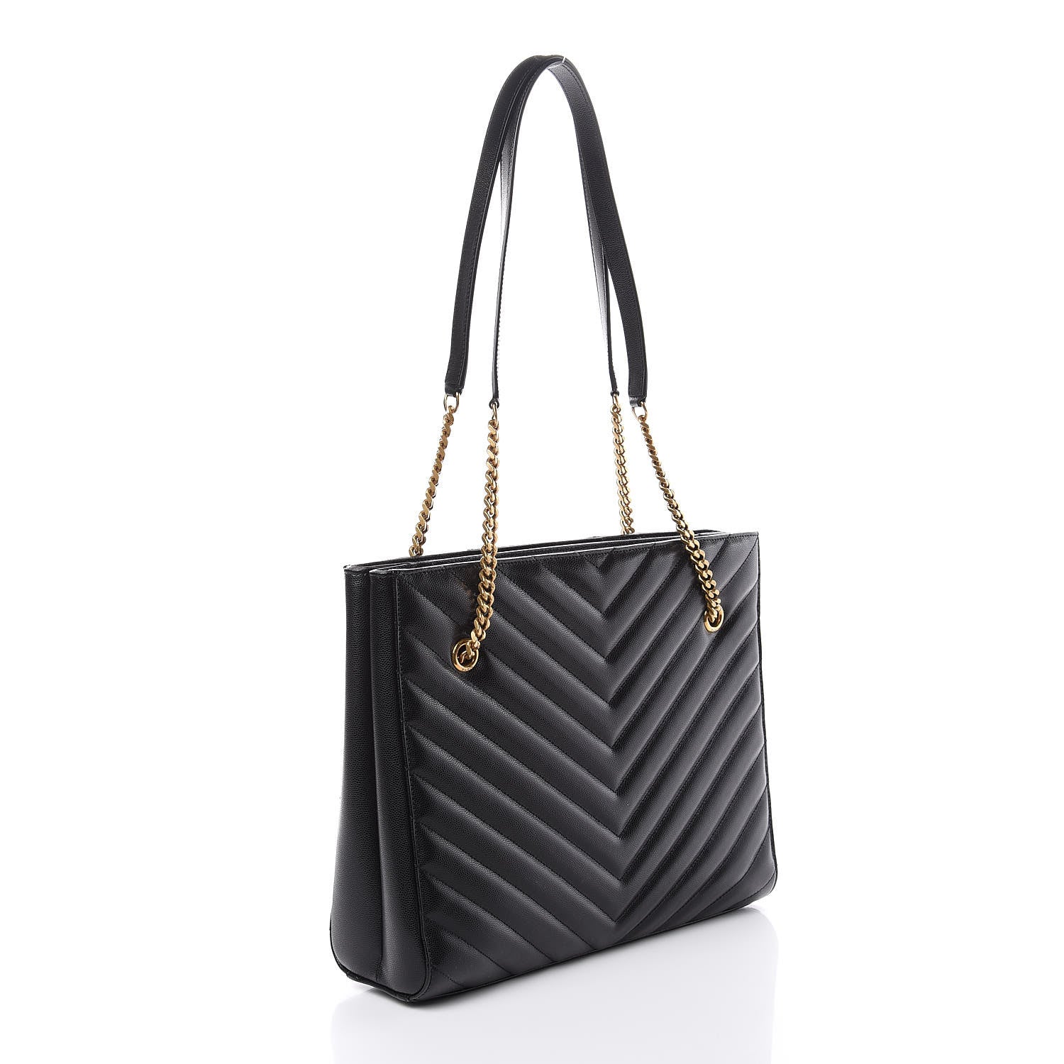 Saint Laurent Grain De Poudre Matelasse Chevron Medium Tribeca Shopping Bag Black 3 of 11