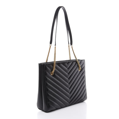 Saint Laurent Grain De Poudre Matelasse Chevron Medium Tribeca Shopping Bag Black 3 of 11