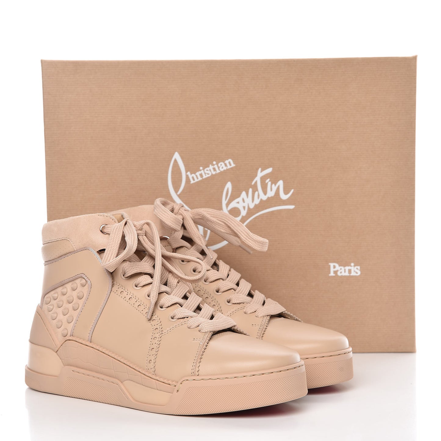 Calfskin Crosta Patent Spikes Mens Loubikick Flat Sneakers 41 Nude