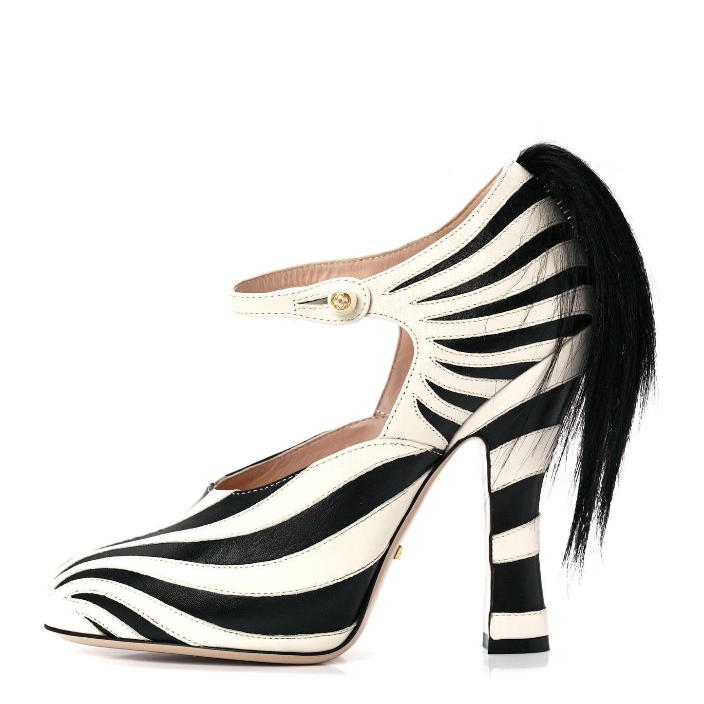 Malaga Kid Fur Zebra Inlay Lesley Mary Jane Pumps 37 Mystic White Black