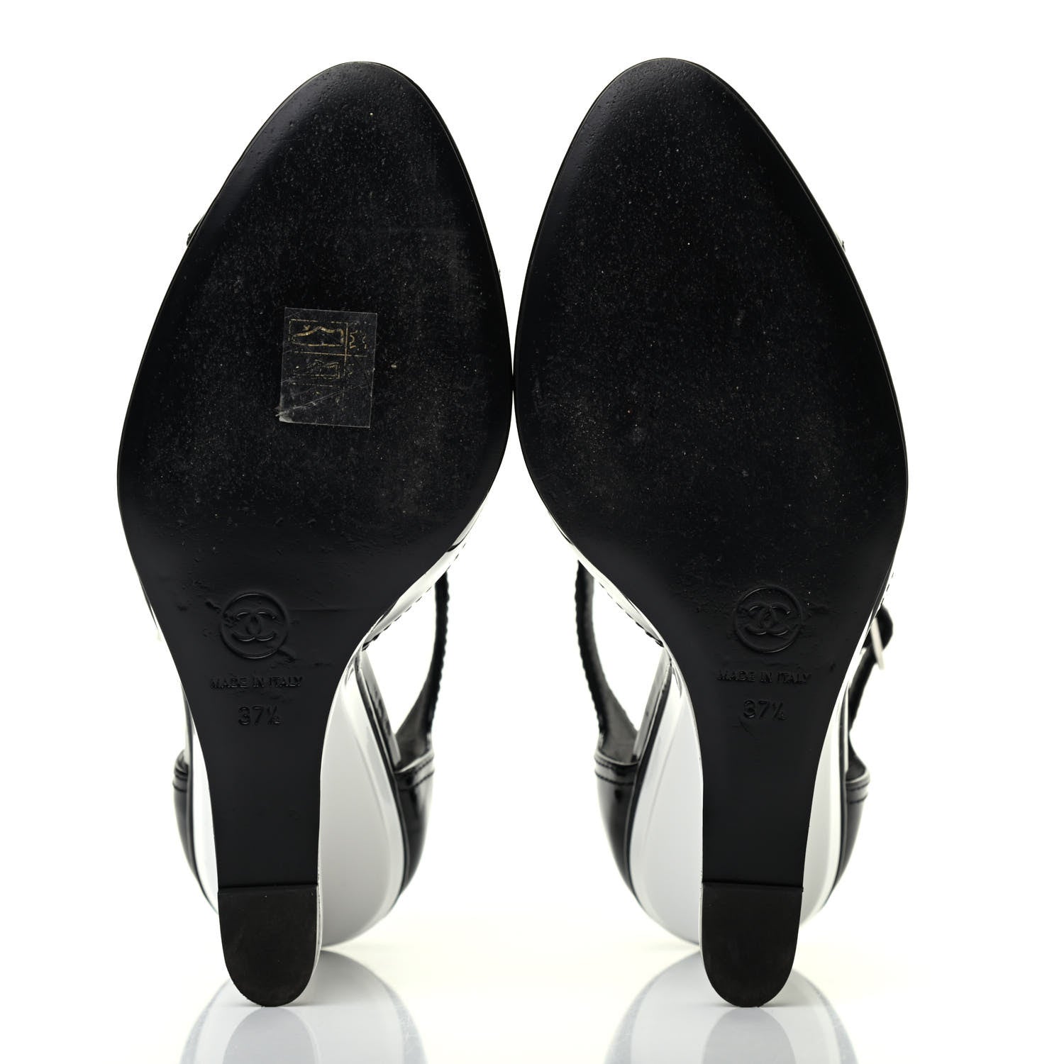 Chanel Patent Cap Toe CC Wedge Pumps 37.5 Black White 4 of 4
