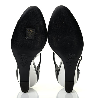 Chanel Patent Cap Toe CC Wedge Pumps 37.5 Black White 4 of 4