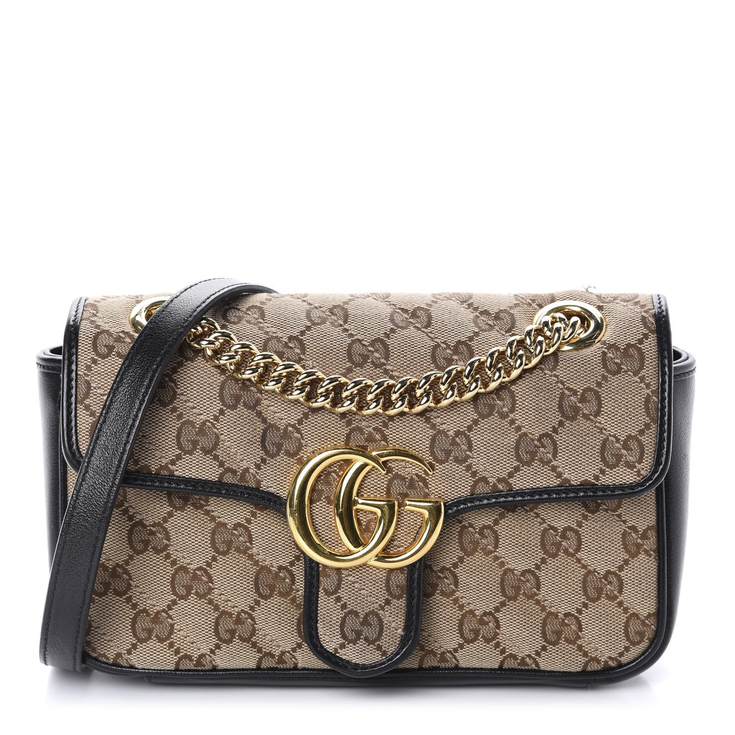 Gucci Monogram Matelasse Diagonal Mini GG Marmont Shoulder Bag Beige Black 1 of 15