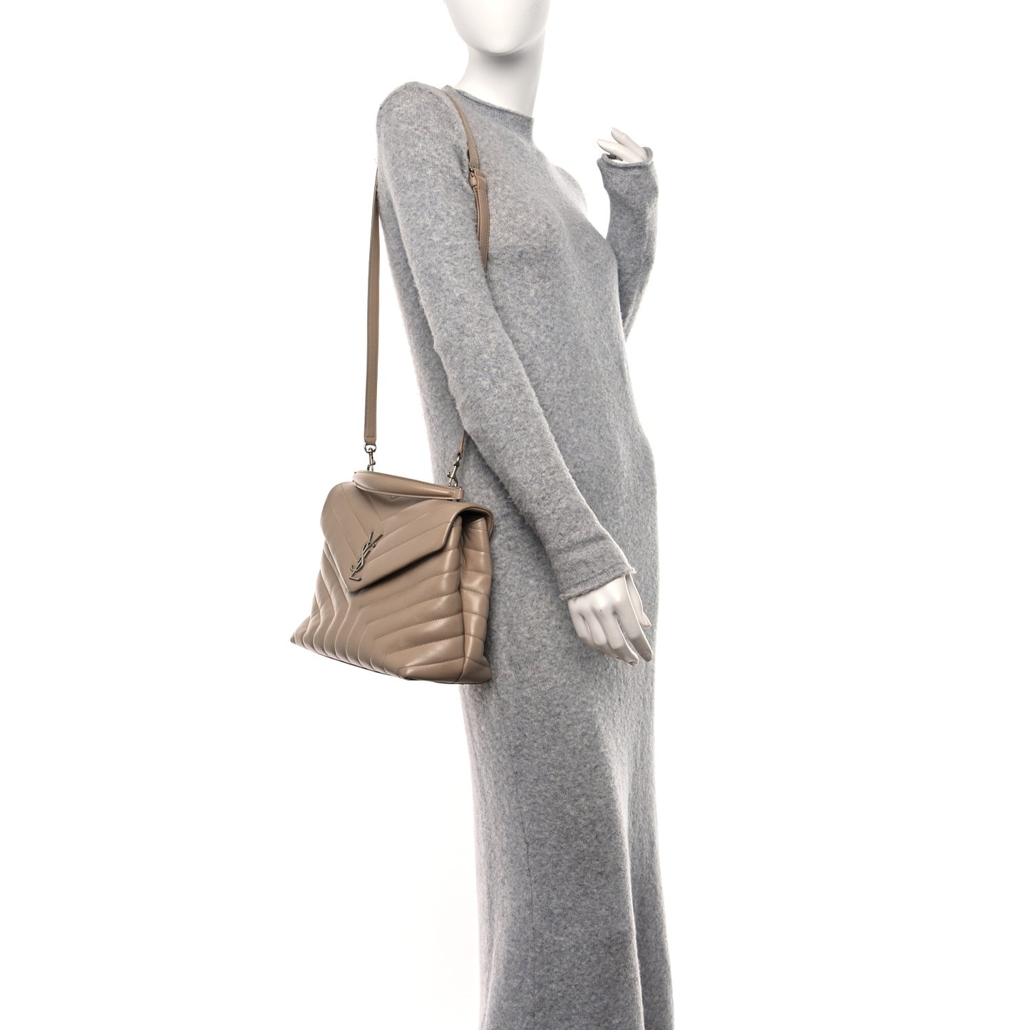 Calfskin Y Quilted Monogram Medium Loulou Satchel Dark Beige