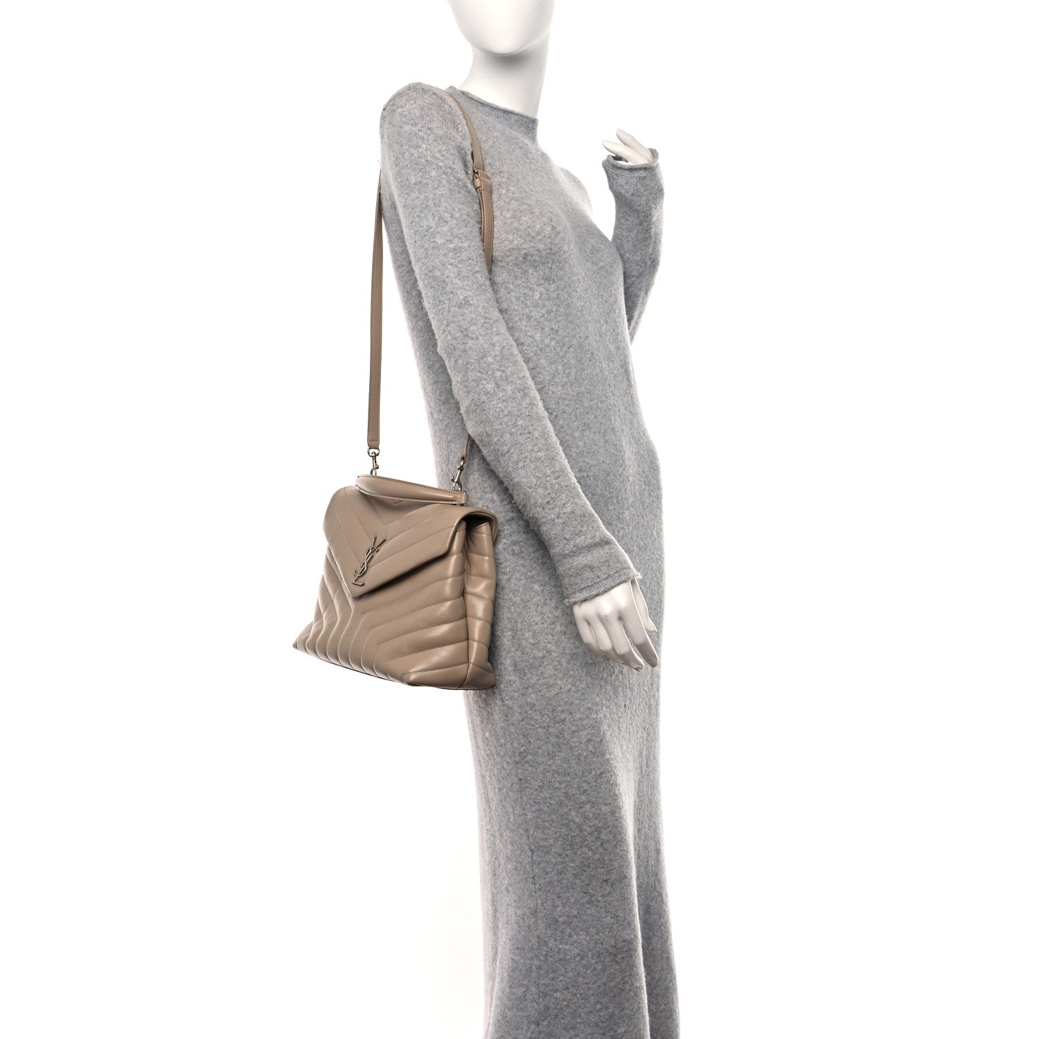 Saint Laurent Calfskin Y Quilted Monogram Medium Loulou Satchel Dark Beige 2 of 11