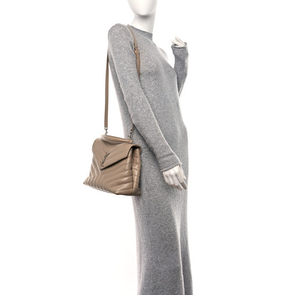 Saint Laurent Calfskin Y Quilted Monogram Medium Loulou Satchel Dark Beige 2 of 11