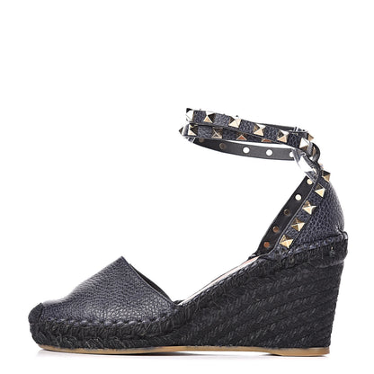 Valentino Garavani Grained Calfskin Rockstud Ankle Wrap Espadrille 15/75mm Wedges 36 Deep Denim 1 of 12