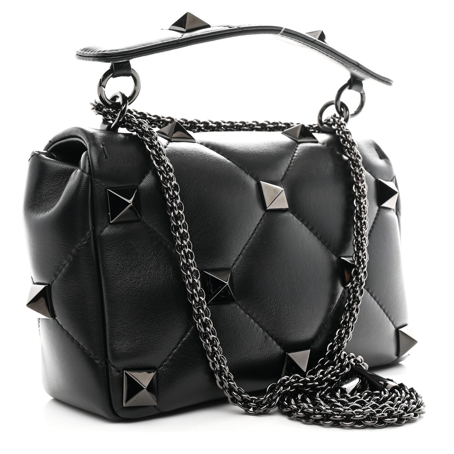 Nappa Monochrome Medium Roman Stud Shoulder Bag Black