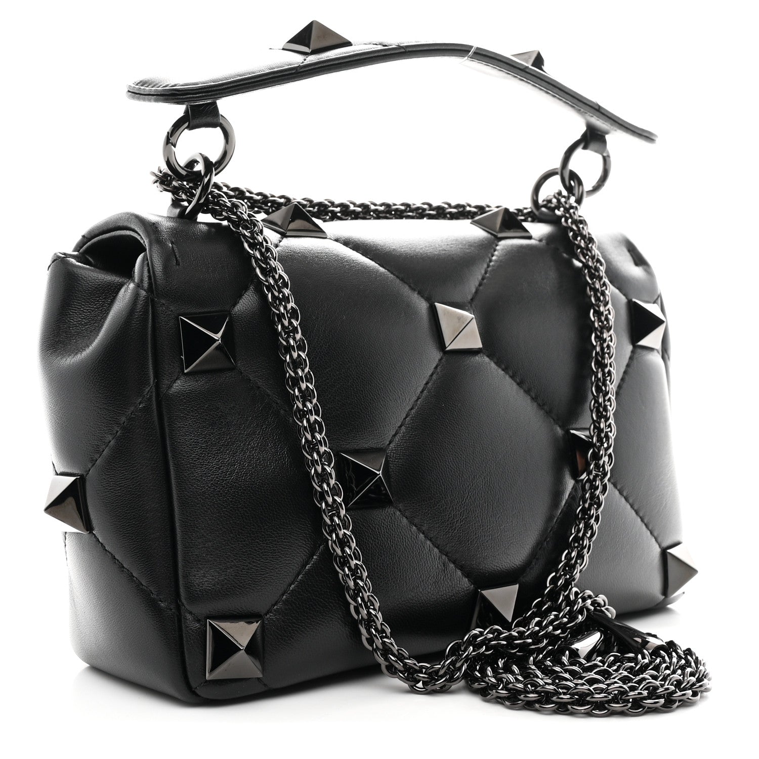 Valentino Garavani Nappa Monochrome Medium Roman Stud Shoulder Bag Black 3 of 9