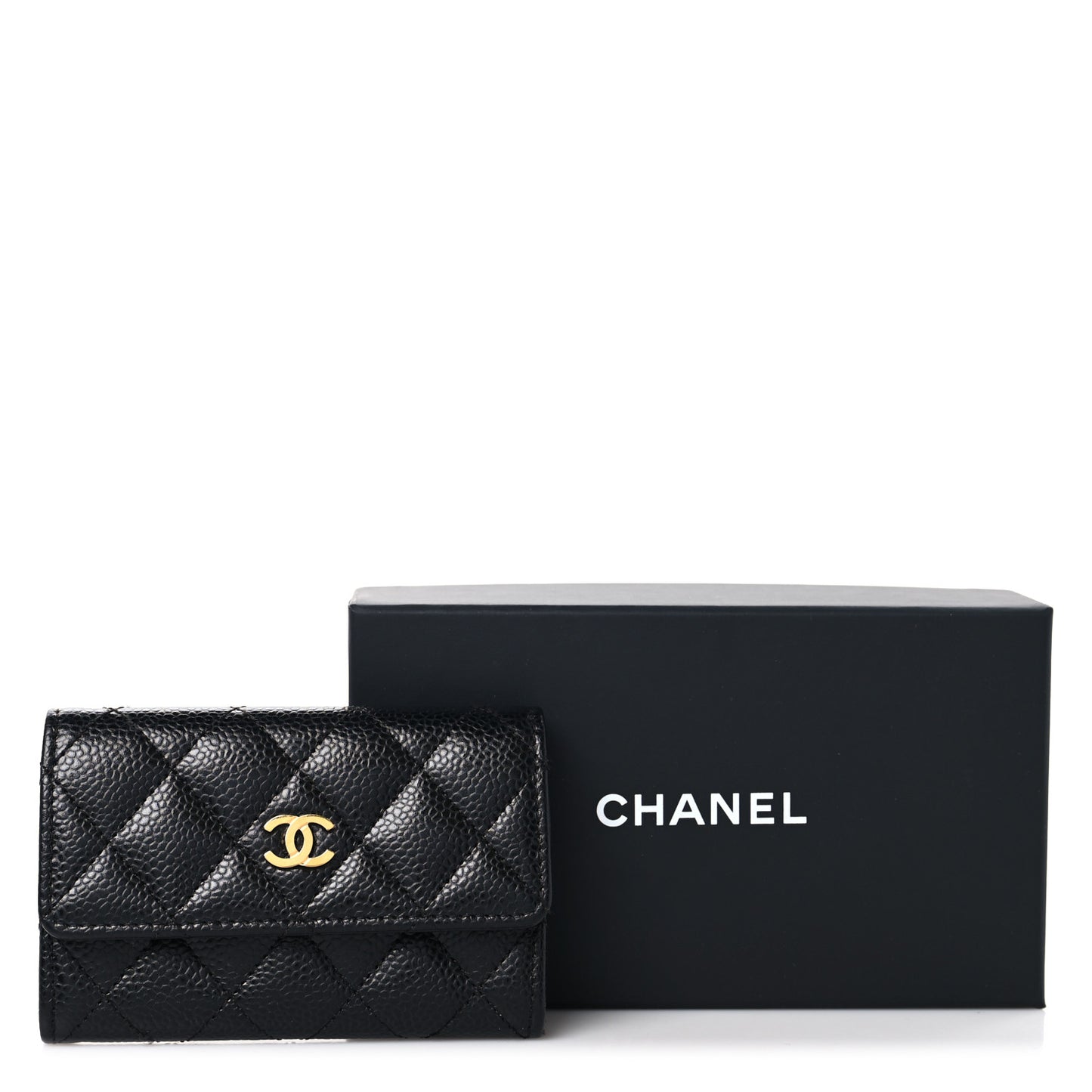 Caviar Quilted Flap Card Holder Black