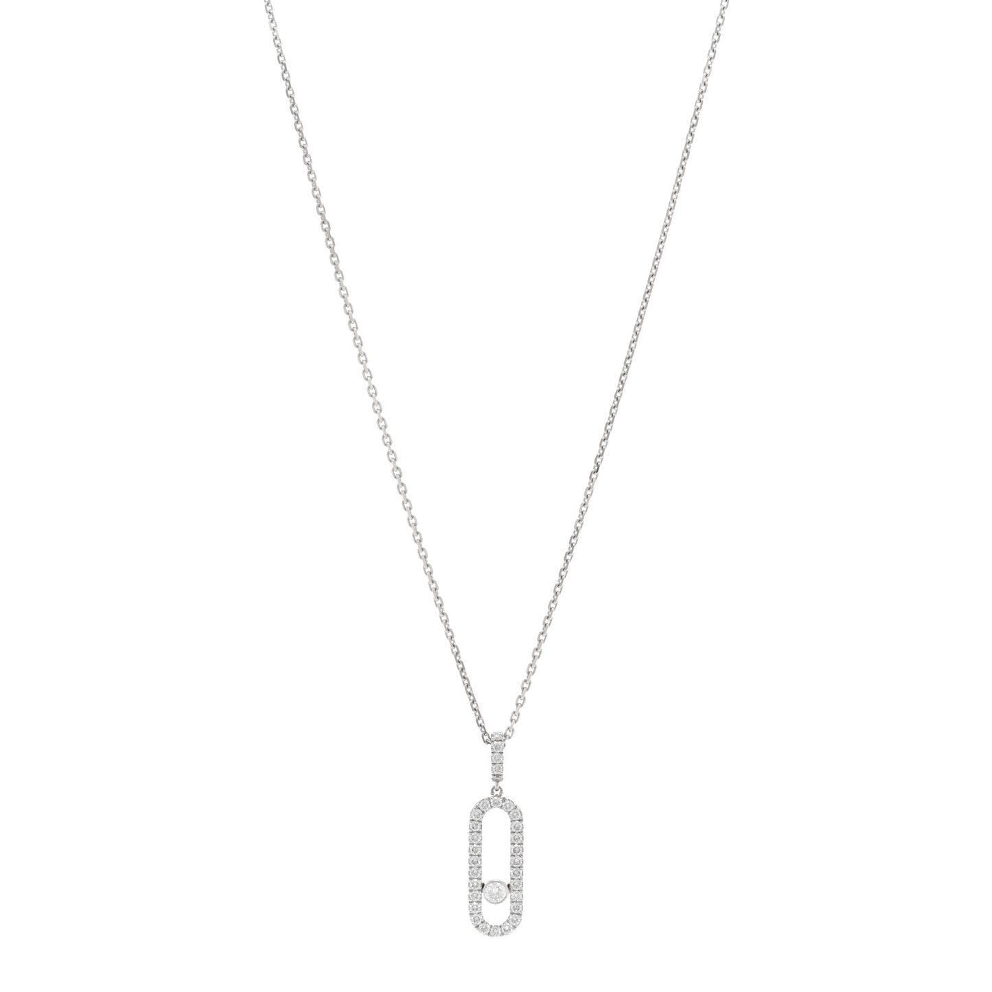 18K White Gold Diamond LM Move Uno Pave Pendant Necklace