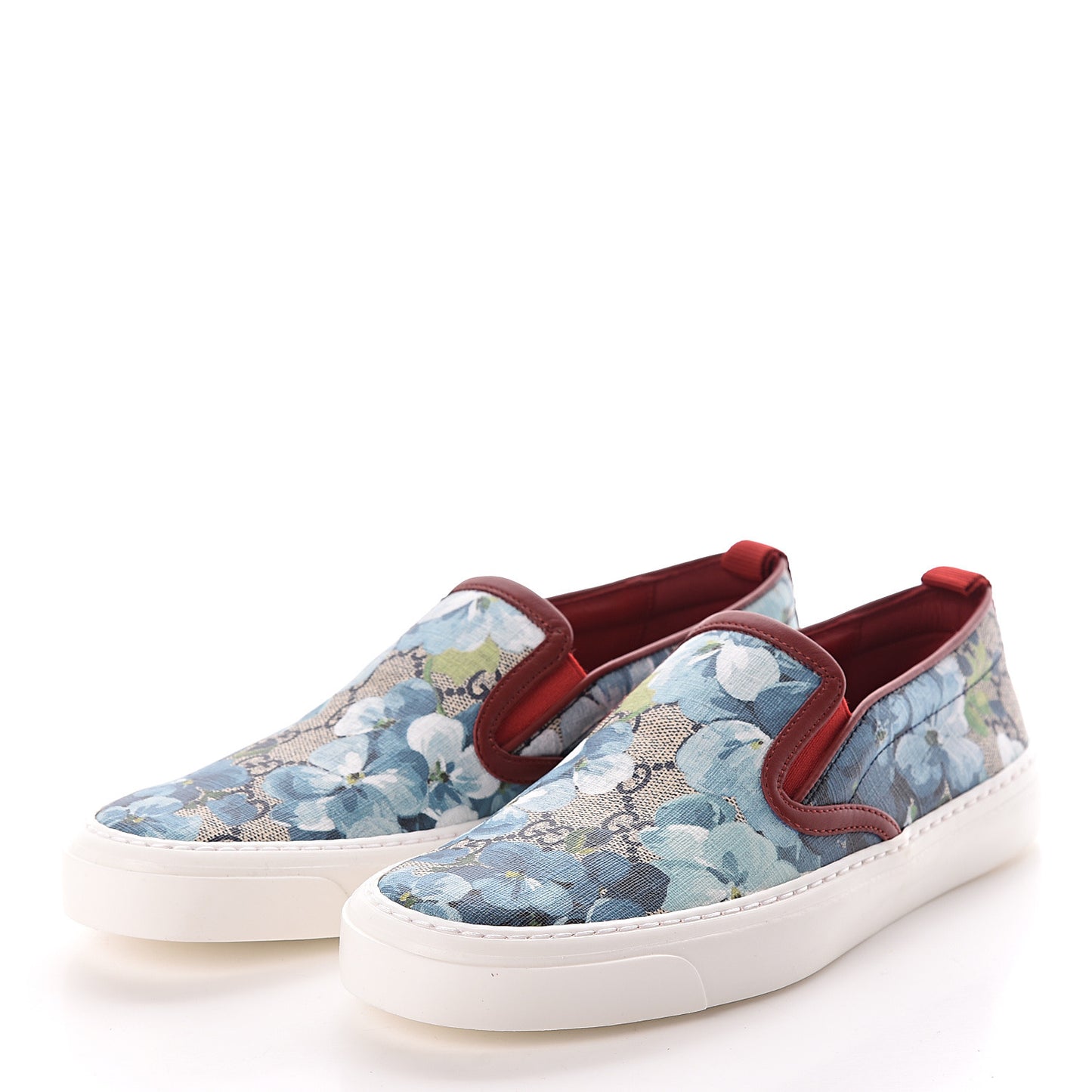 GG Supreme Monogram Blooms Womens Slip On Sneakers 35.5 Beige Blue Navy Red