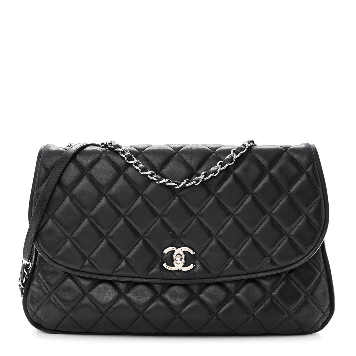 Lambskin Quilted Large Pagode Piping Flap Black