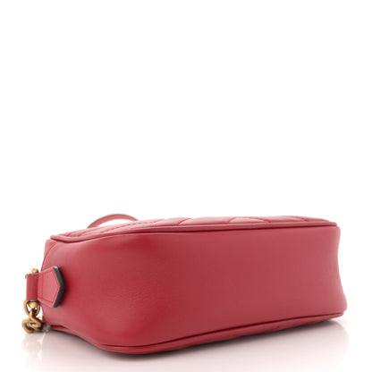 Gucci Calfskin Matelasse Mini GG Marmont Chain Shoulder Bag Hibiscus Red 4 of 13