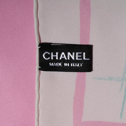 Chanel Silk Camellia Flower Scarf White Pink 4 of 5
