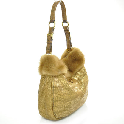 Prada Suede Shearling Mink Fur Crocodile Shoulder Bag 3 of 10