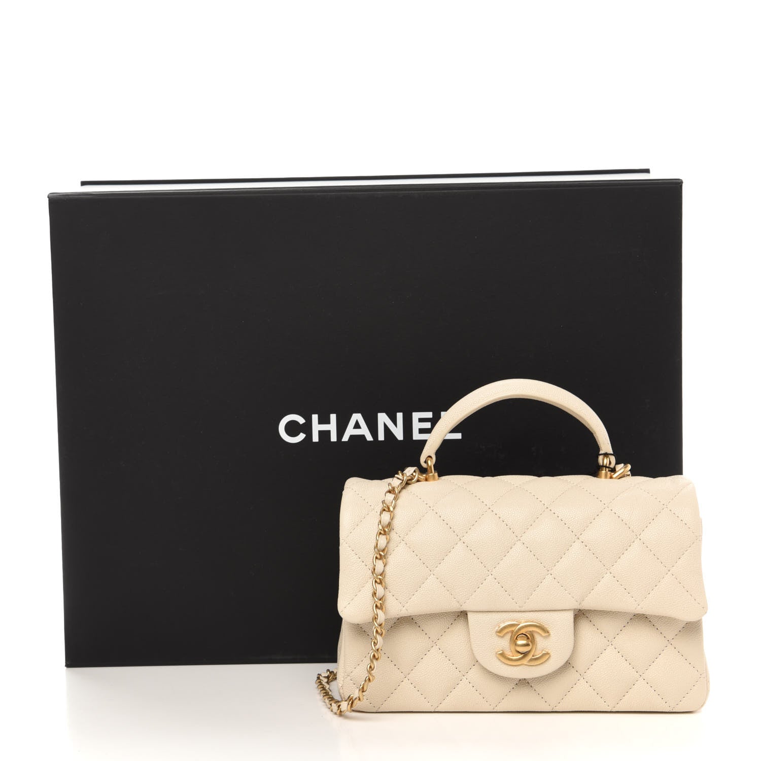 Chanel Caviar Quilted Mini Top Handle Rectangular Flap Beige 11 of 11