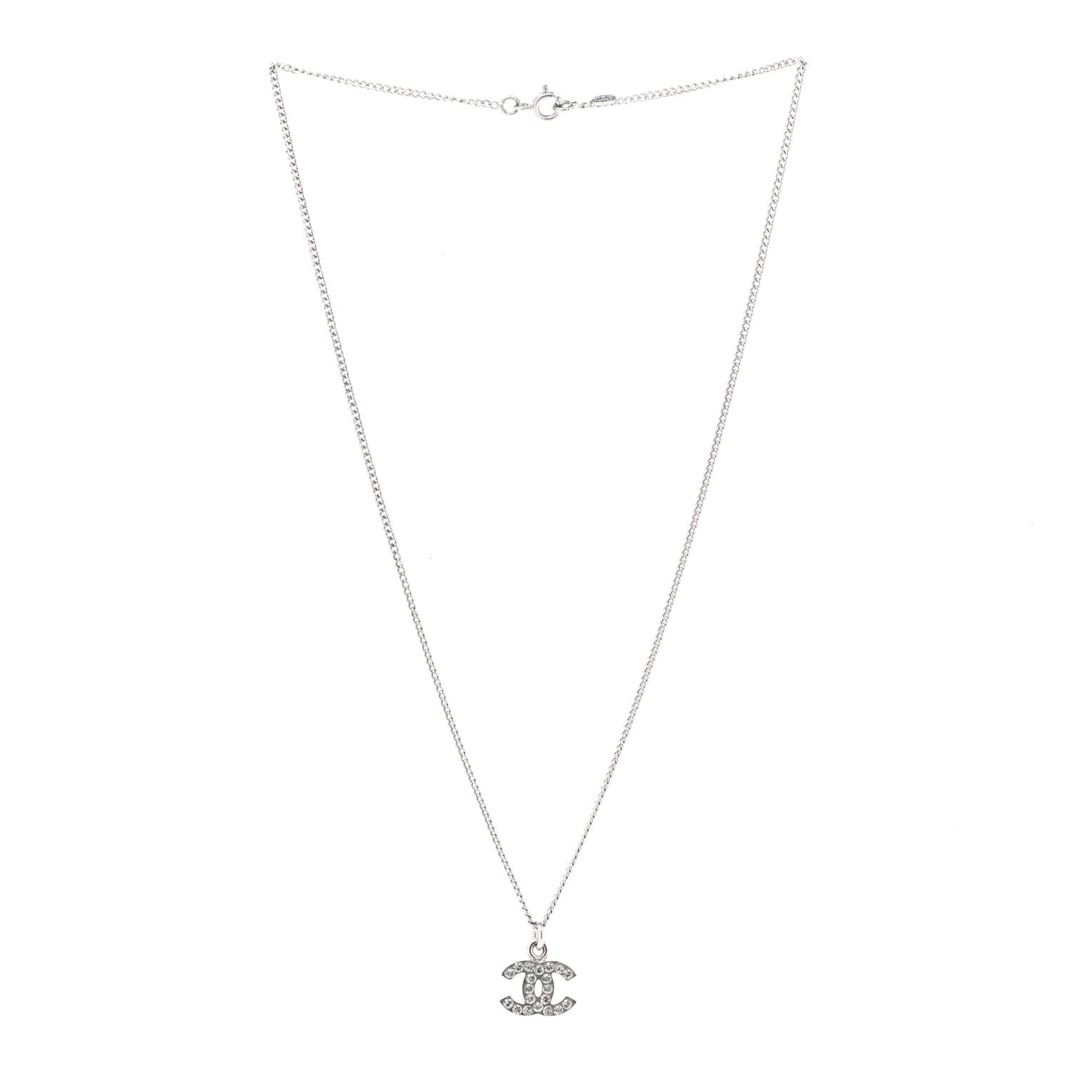 Chanel Crystal Timeless CC Necklace Silver 3 of 7