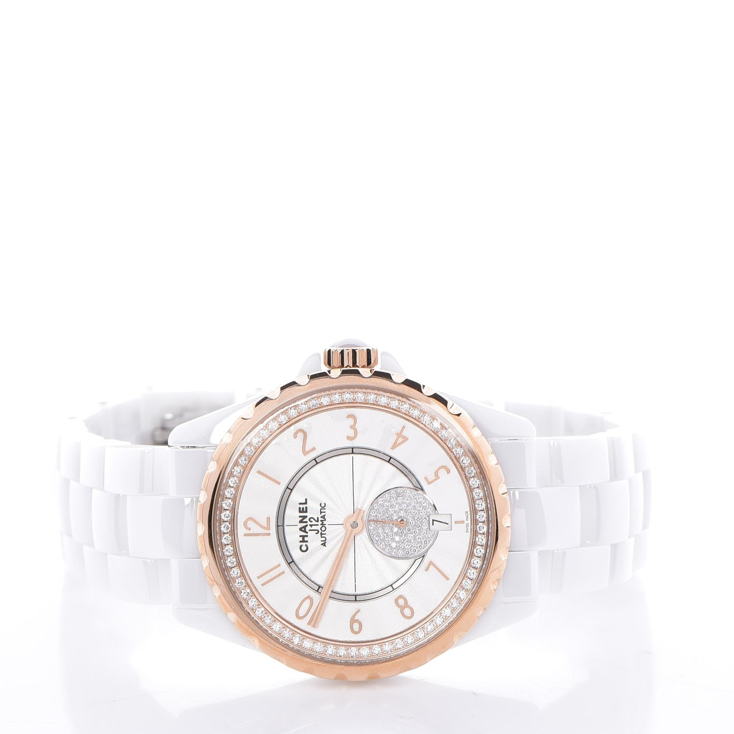 Chanel Stainless Steel 18K Beige Gold Ceramic Diamond 36.5mm J12 Automatic Watch White 5 of 7