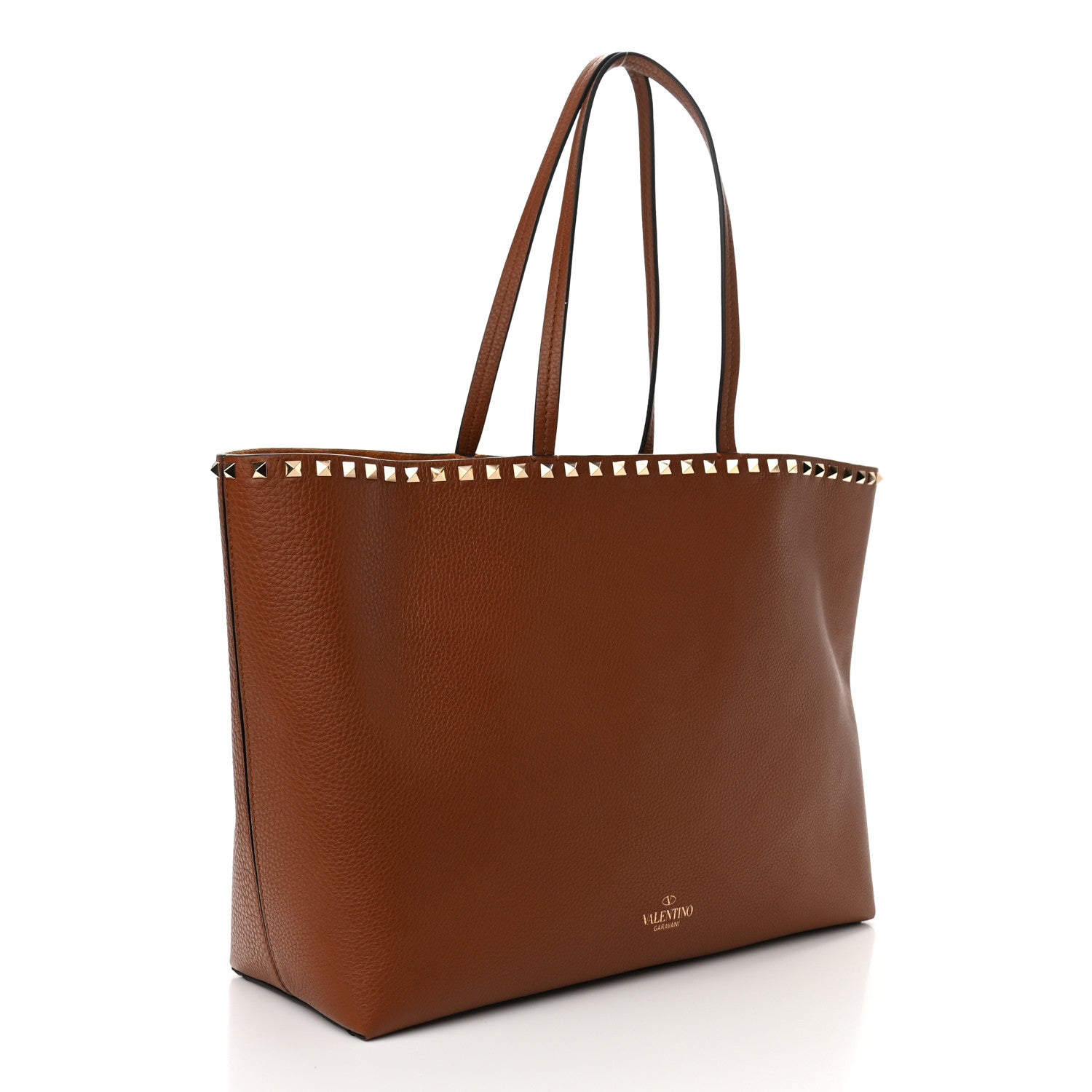 Valentino Garavani Grained Calfskin Rockstud Shoulder Tote Bright Cognac 3 of 9