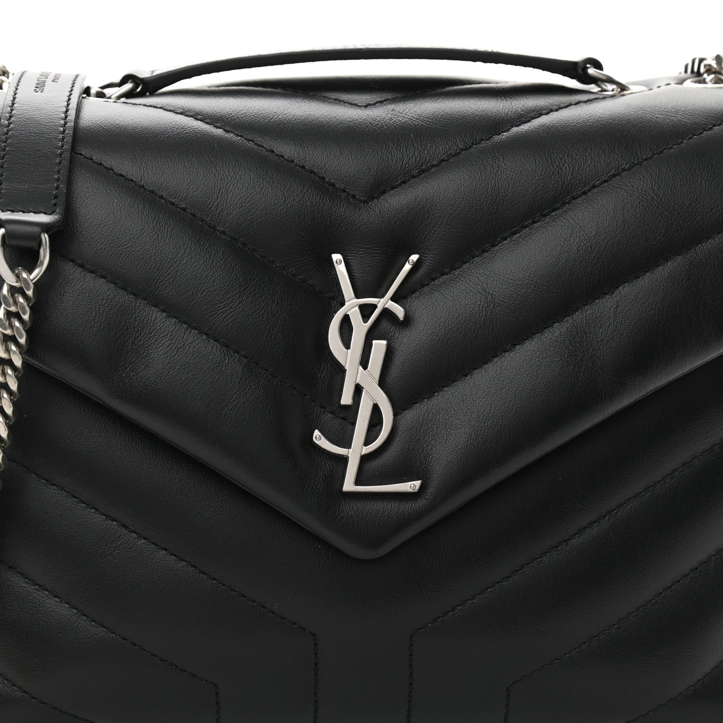Calfskin Y Quilted Monogram Small Loulou Chain Satchel Black