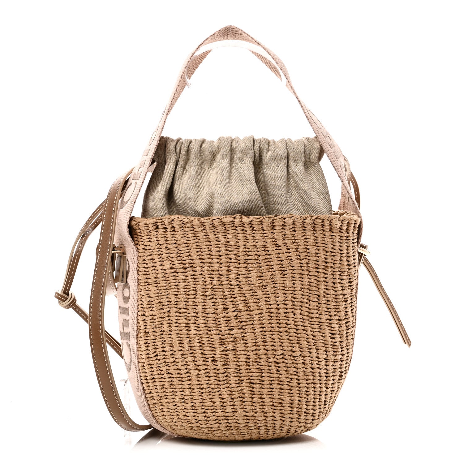 Chloe X MIFUKO Raffia Calfskin Small Woody Basket Shoulder Bag Beige Light Pink 1 of 9