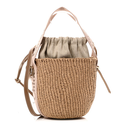 Chloe X MIFUKO Raffia Calfskin Small Woody Basket Shoulder Bag Beige Light Pink 1 of 9