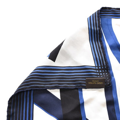 Louis Vuitton Silk Square Scarf White Blue 3 of 4