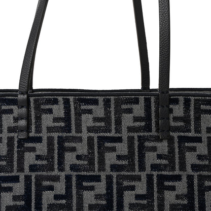 Fendi Chenille Vitello Santa Barbara FF Large Roll Reversible Shopping Tote Grigio Notte Flamingo 7 of 9