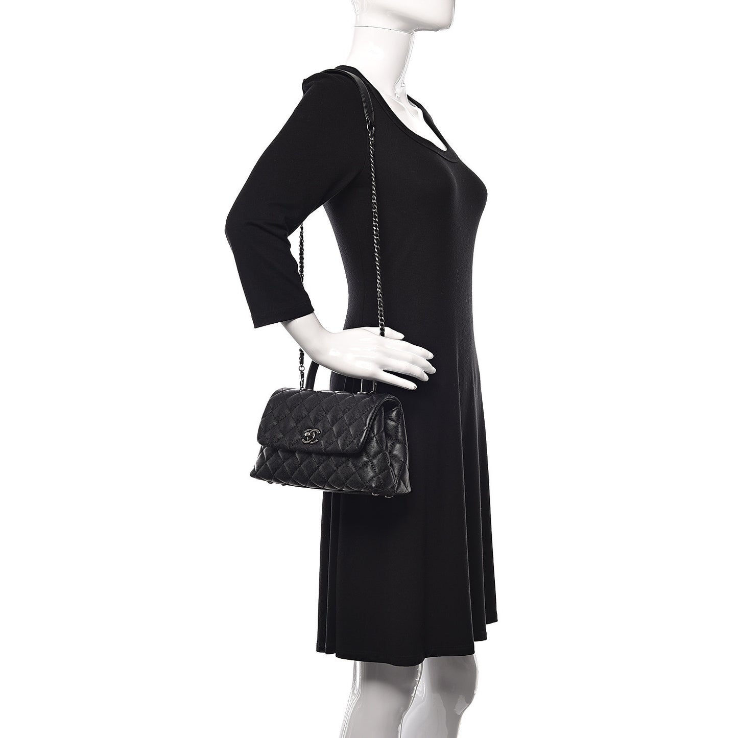 Caviar Quilted Mini Coco Handle Flap Black